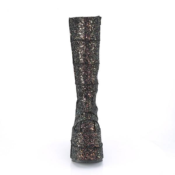 Demonia Men's Stack-301G Knee High Platform Boots - Black Multi Glitter D1298-03US Clearance